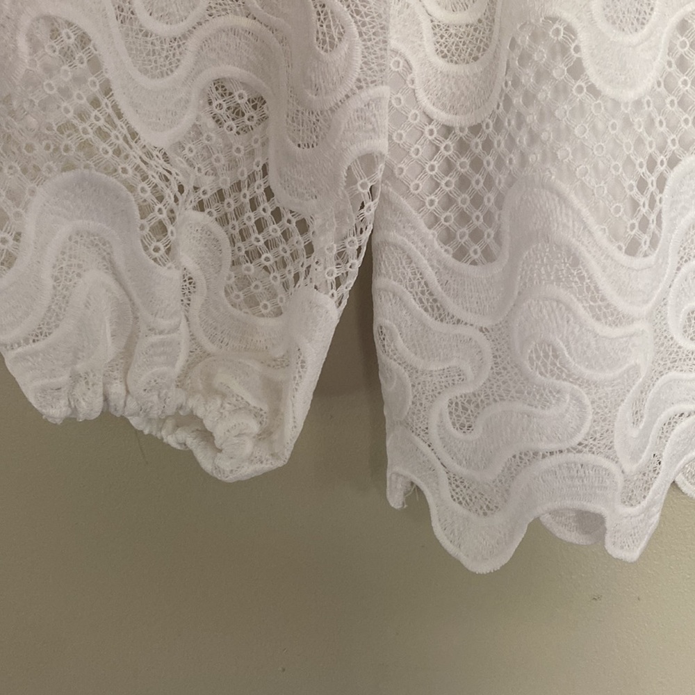 Express Ribbon Lace Ruffle Neck Top - White - XS - Picture 8 of 13
